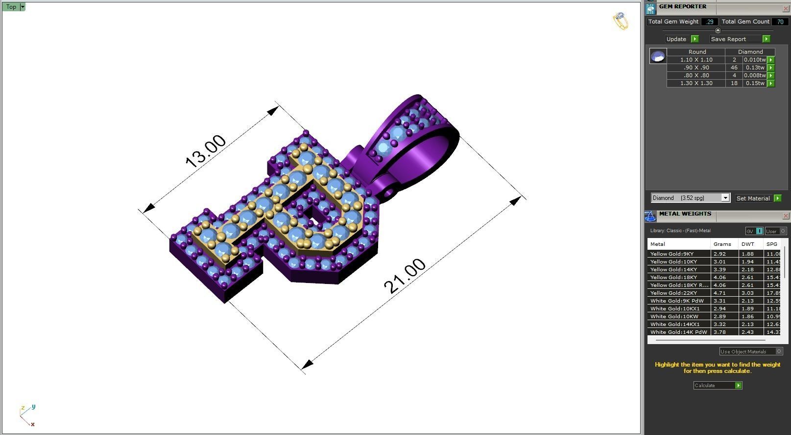 Custom Initial P Letter Diamond Pendant A to Z Alphabet Necklace 3D print model_6