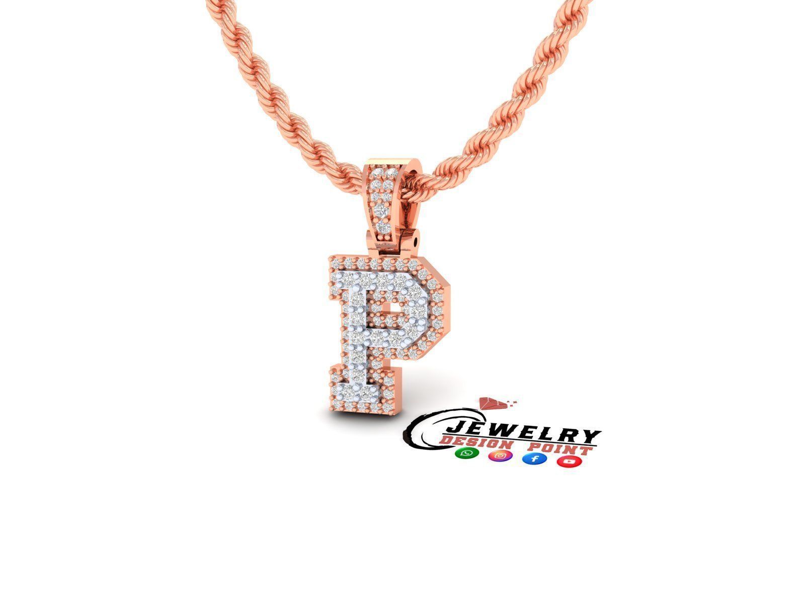 Custom Initial P Letter Diamond Pendant A to Z Alphabet Necklace 3D print model_2