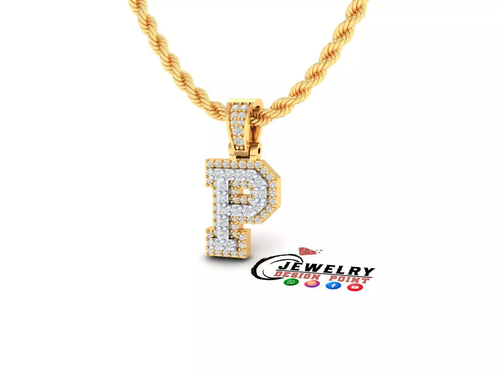 Custom Initial P Letter Diamond Pendant A to Z Alphabet Necklace 3D print model_0