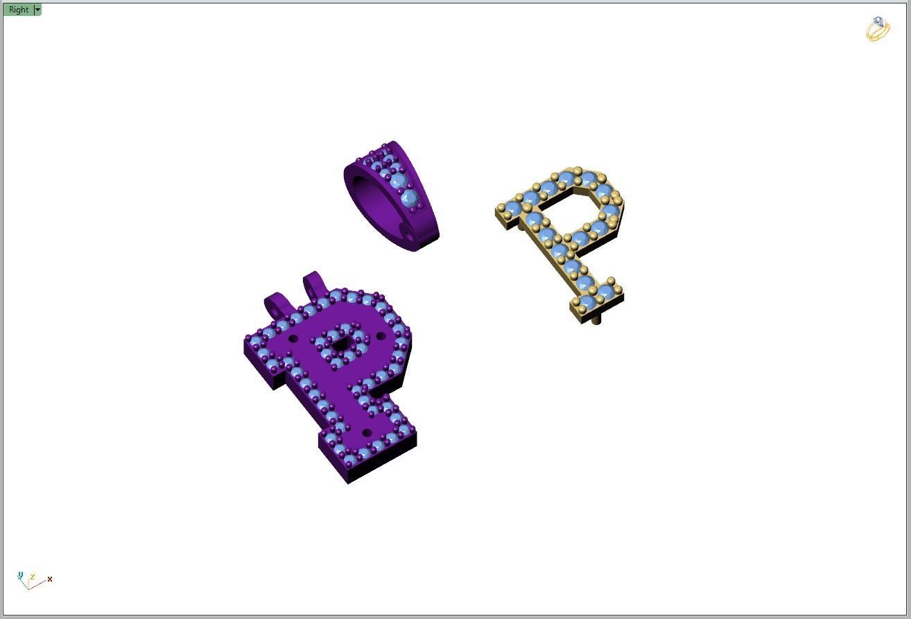 Custom Initial P Letter Diamond Pendant A to Z Alphabet Necklace 3D print model_11