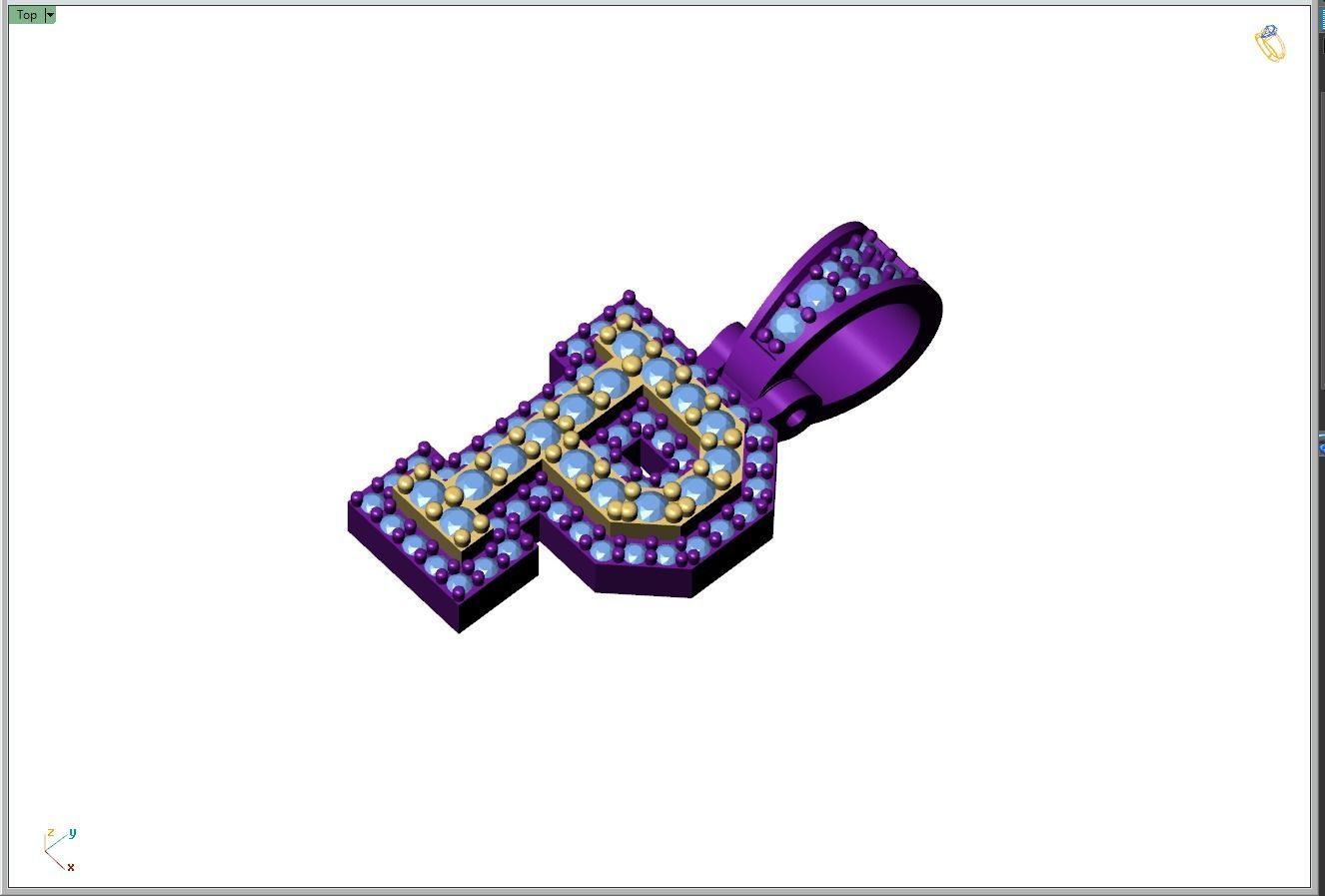 Custom Initial P Letter Diamond Pendant A to Z Alphabet Necklace 3D print model_8