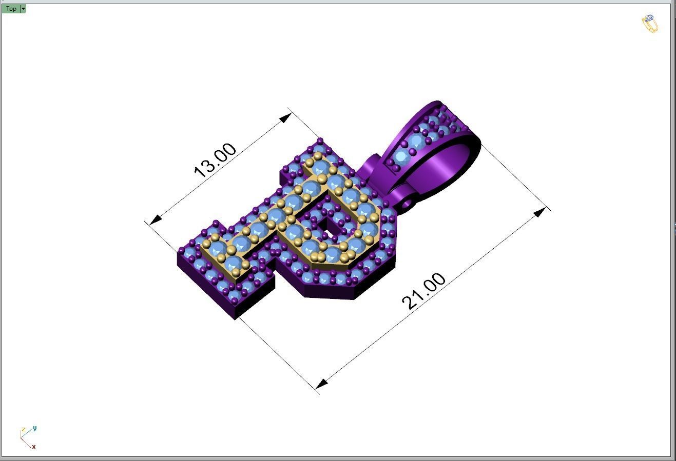 Custom Initial P Letter Diamond Pendant A to Z Alphabet Necklace 3D print model_4