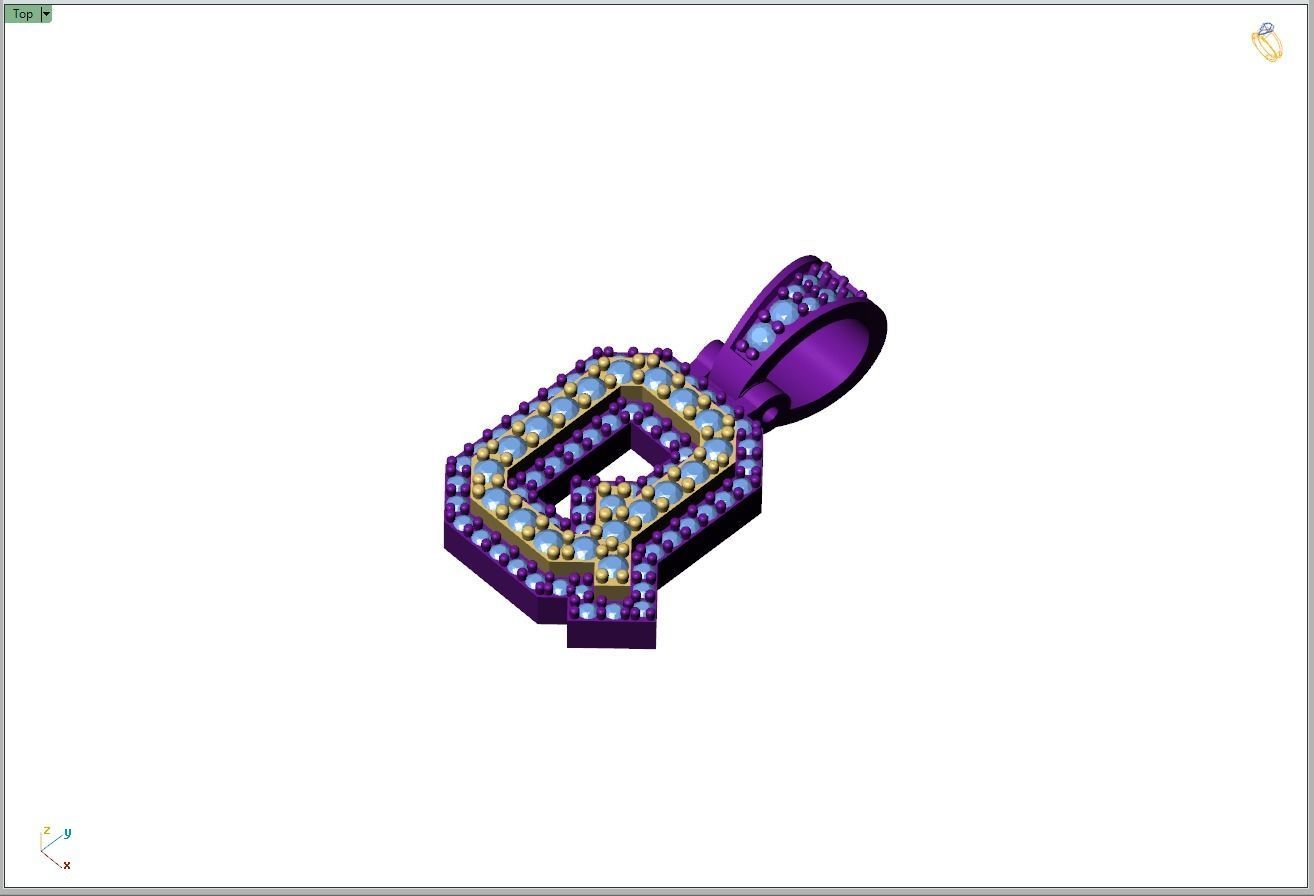 Custom Initial Q Letter Diamond Pendant A to Z Alphabet Necklace 3D print model_8