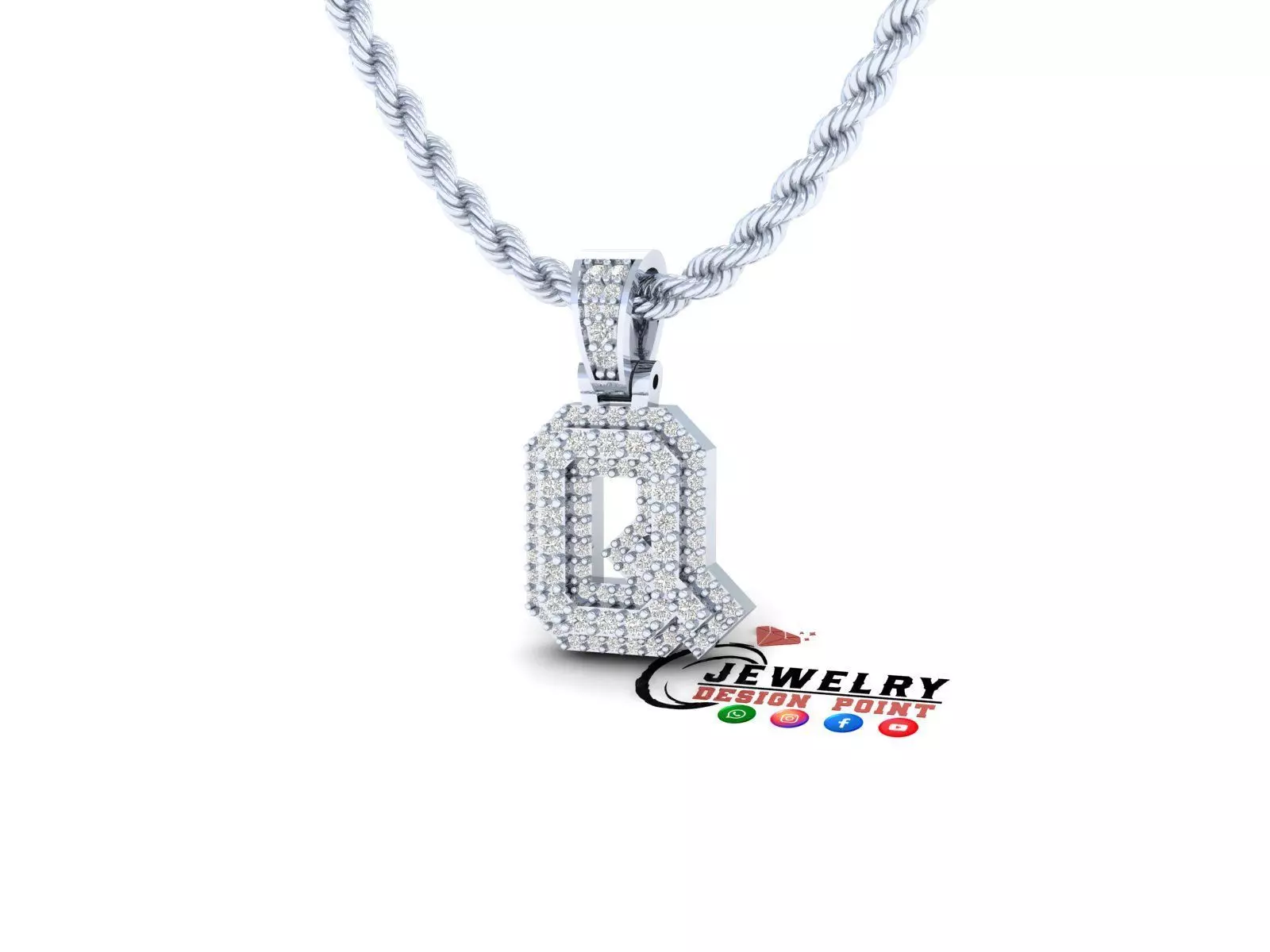 Custom Initial Q Letter Diamond Pendant A to Z Alphabet Necklace 3D print model_0