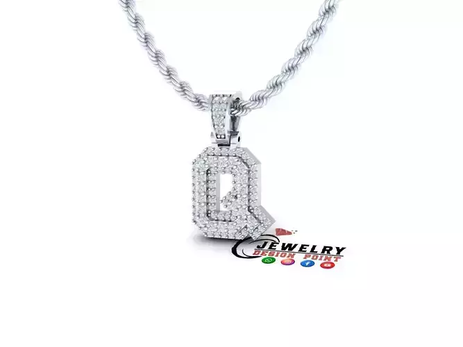 Custom Initial Q Letter Diamond Pendant A to Z Alphabet Necklace