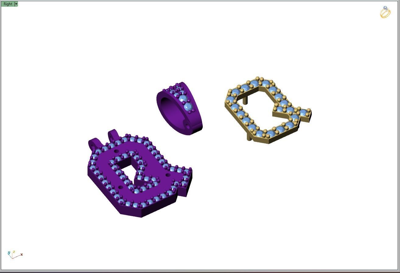 Custom Initial Q Letter Diamond Pendant A to Z Alphabet Necklace 3D print model_10