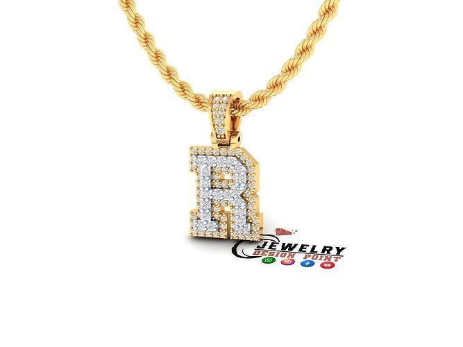 Custom Initial R Letter Diamond Pendant A to Z Alphabet Necklace 3D print model