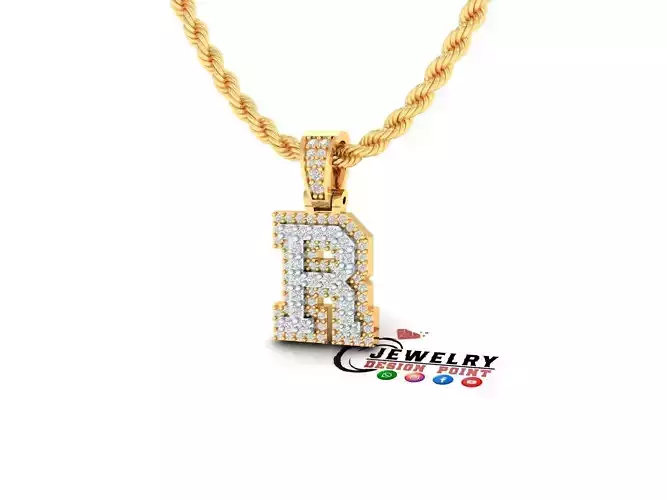 Custom Initial R Letter Diamond Pendant A to Z Alphabet Necklace 3D print model