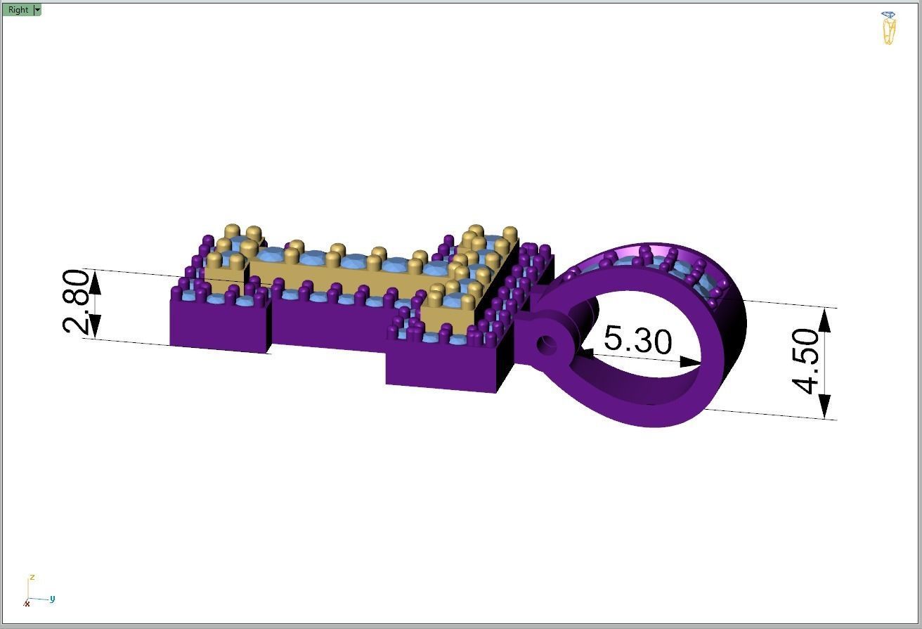 Custom Initial T Letter Diamond Pendant A to Z Alphabet Necklace 3D print model_7