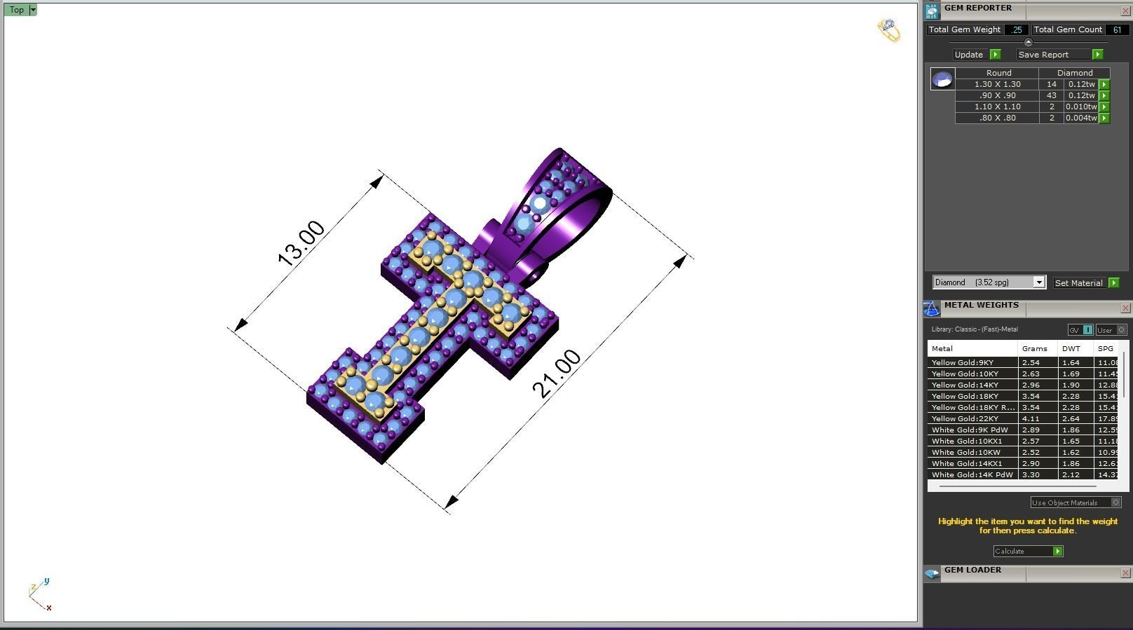 Custom Initial T Letter Diamond Pendant A to Z Alphabet Necklace 3D print model_6