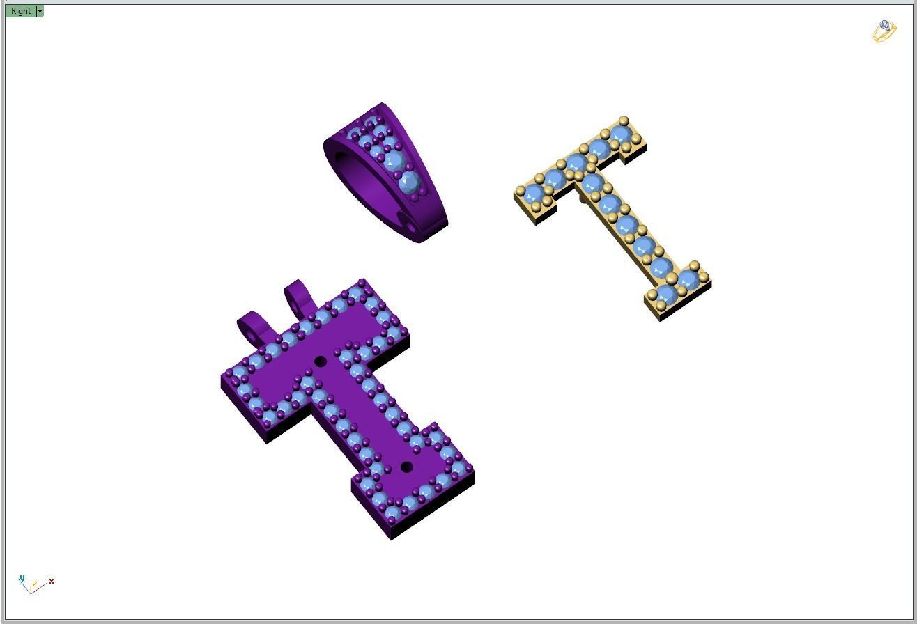 Custom Initial T Letter Diamond Pendant A to Z Alphabet Necklace 3D print model_11