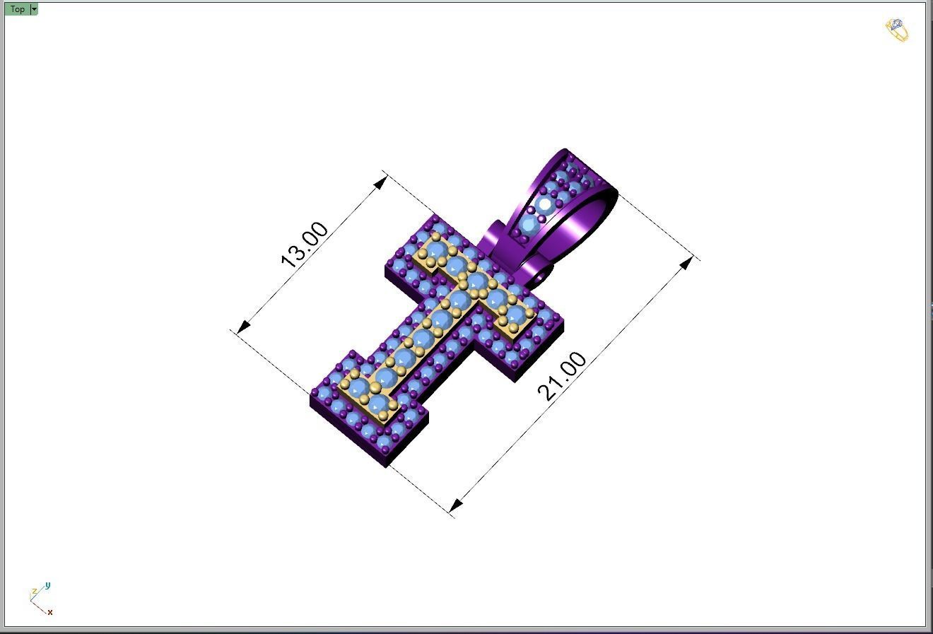 Custom Initial T Letter Diamond Pendant A to Z Alphabet Necklace 3D print model_4