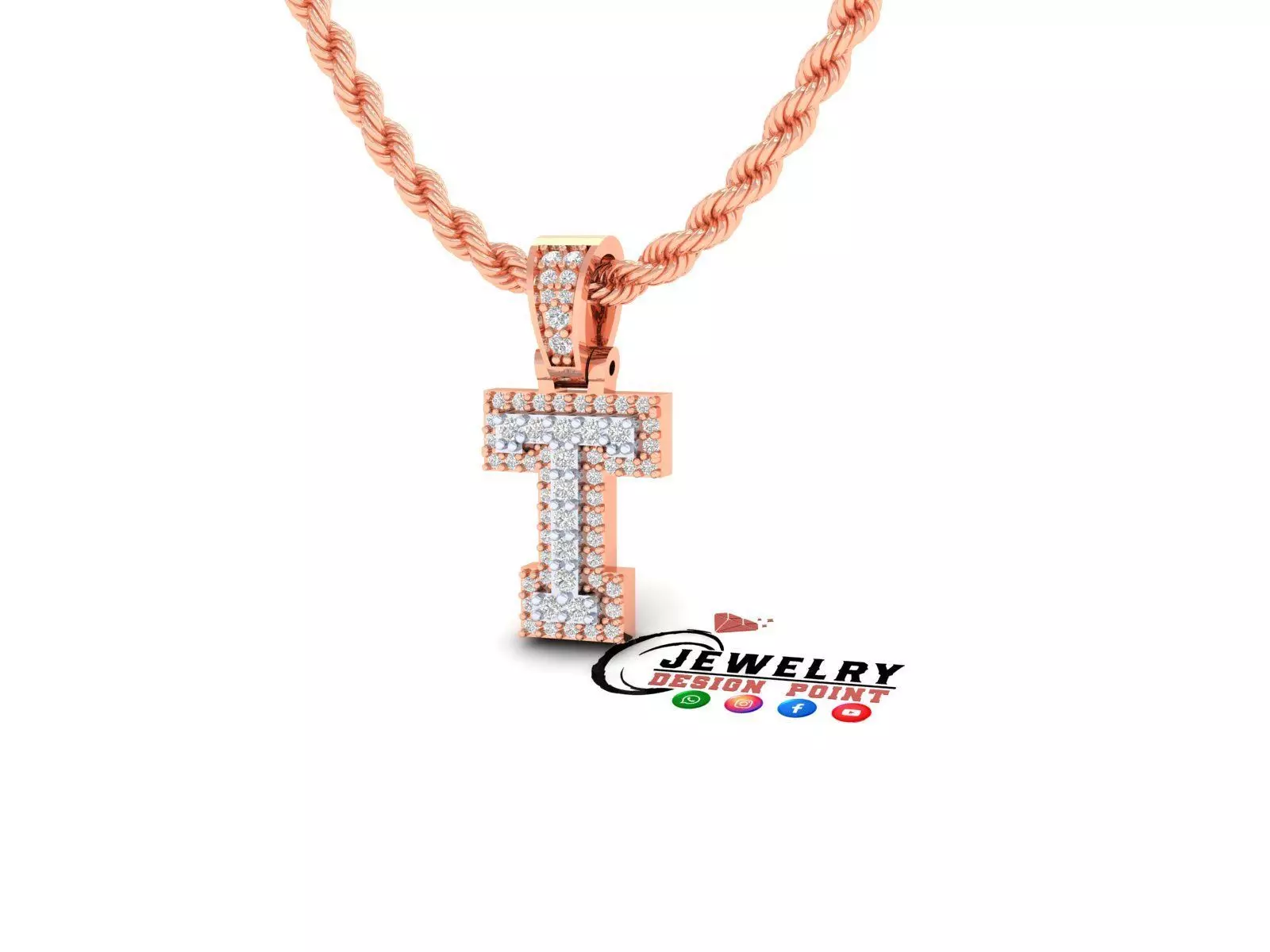 Custom Initial T Letter Diamond Pendant A to Z Alphabet Necklace 3D print model_0