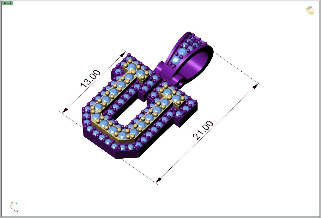 Custom Initial U Letter Diamond Pendant A to Z Alphabet Necklace 3D print model_4