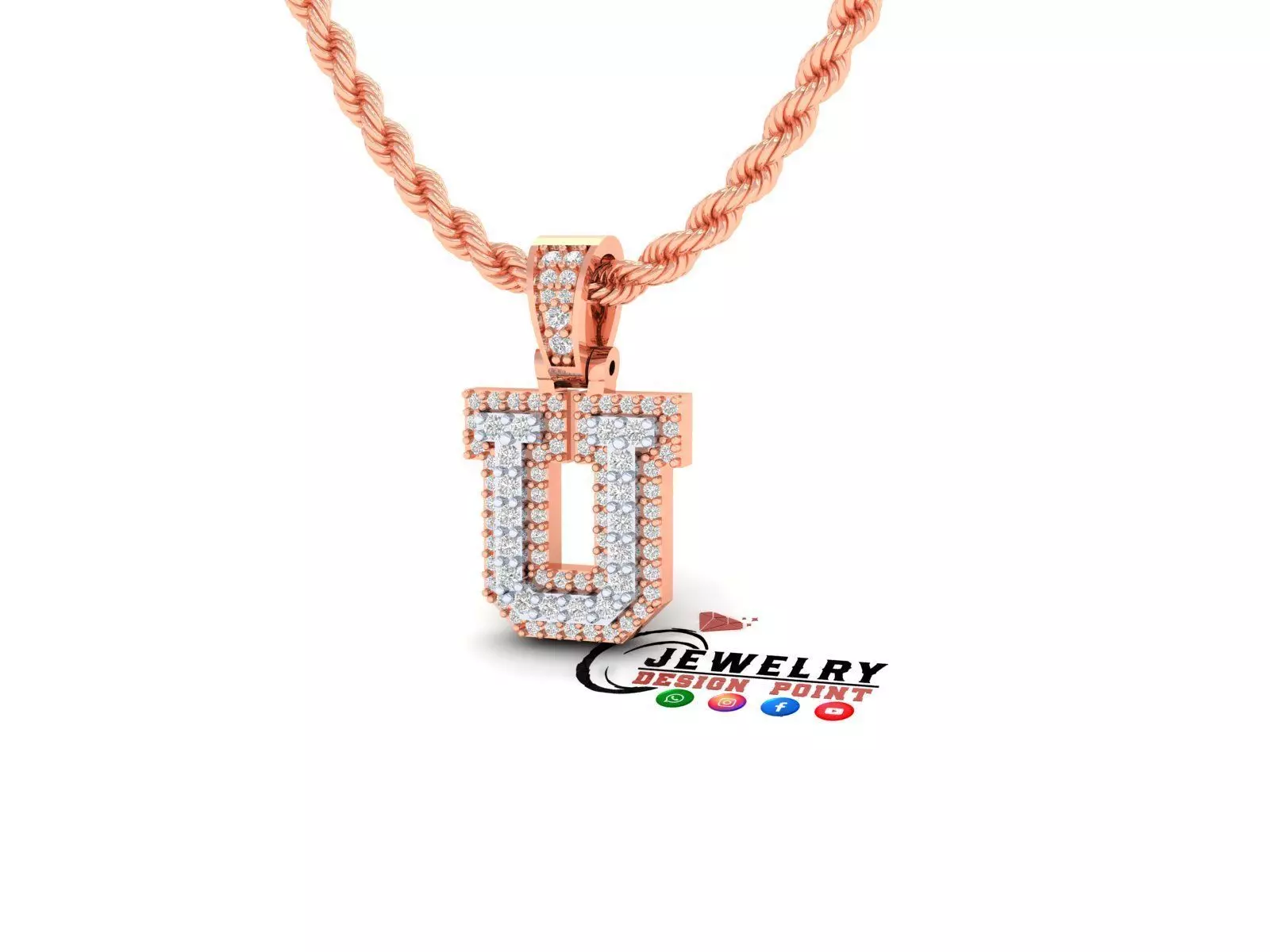 Custom Initial U Letter Diamond Pendant A to Z Alphabet Necklace 3D print model_0