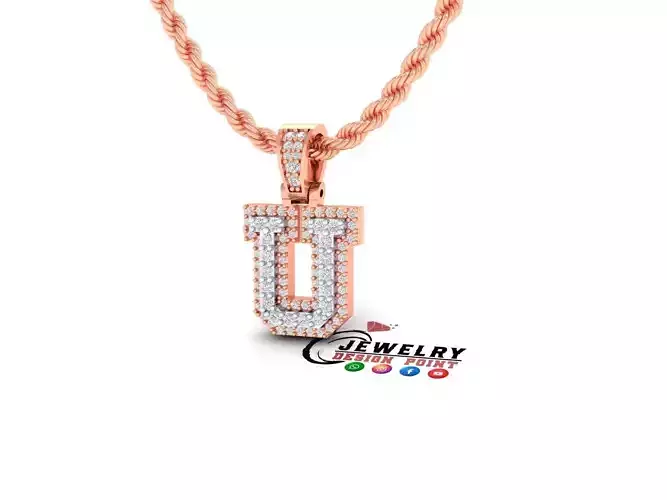 Custom Initial U Letter Diamond Pendant A to Z Alphabet Necklace