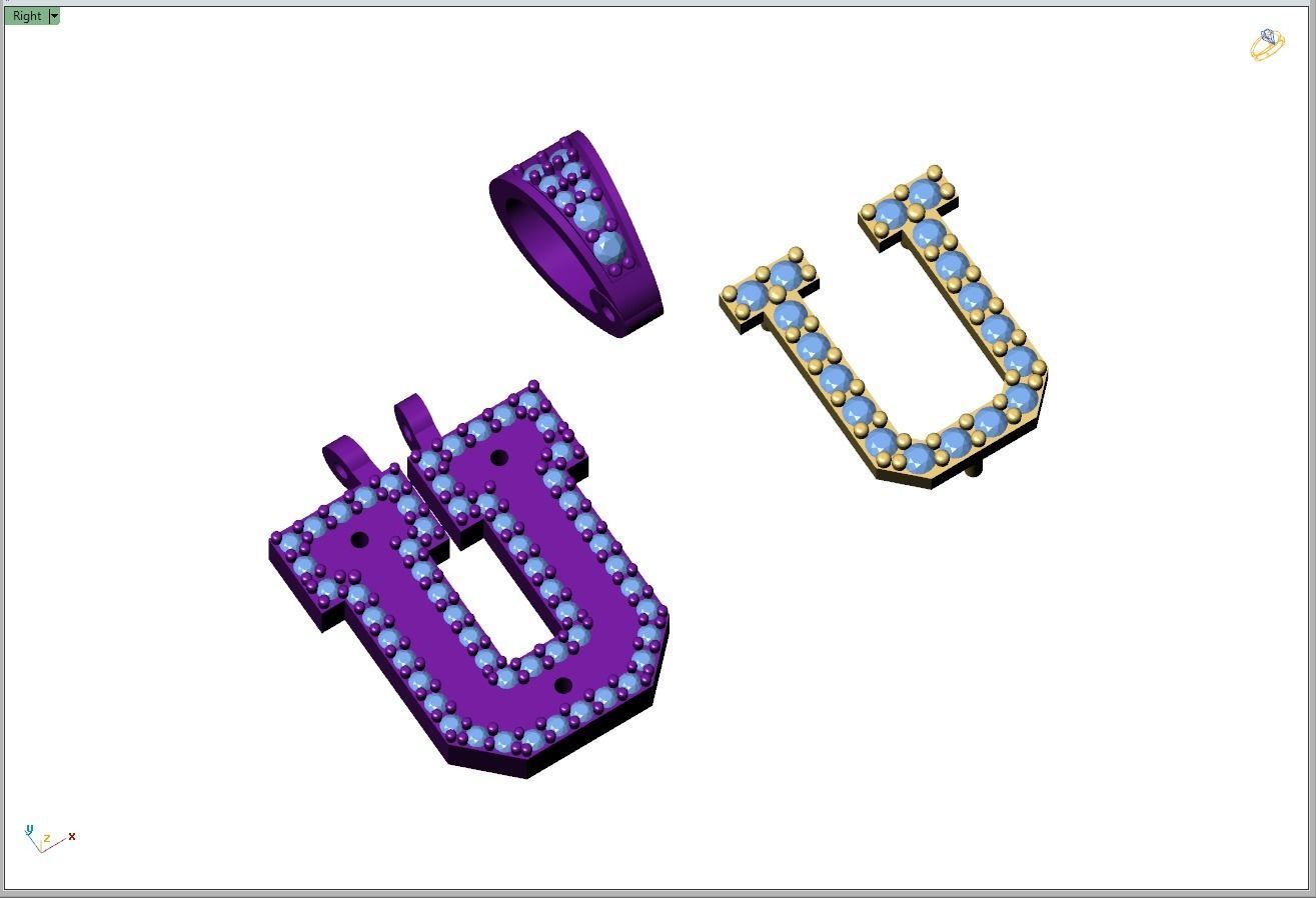 Custom Initial U Letter Diamond Pendant A to Z Alphabet Necklace 3D print model_10