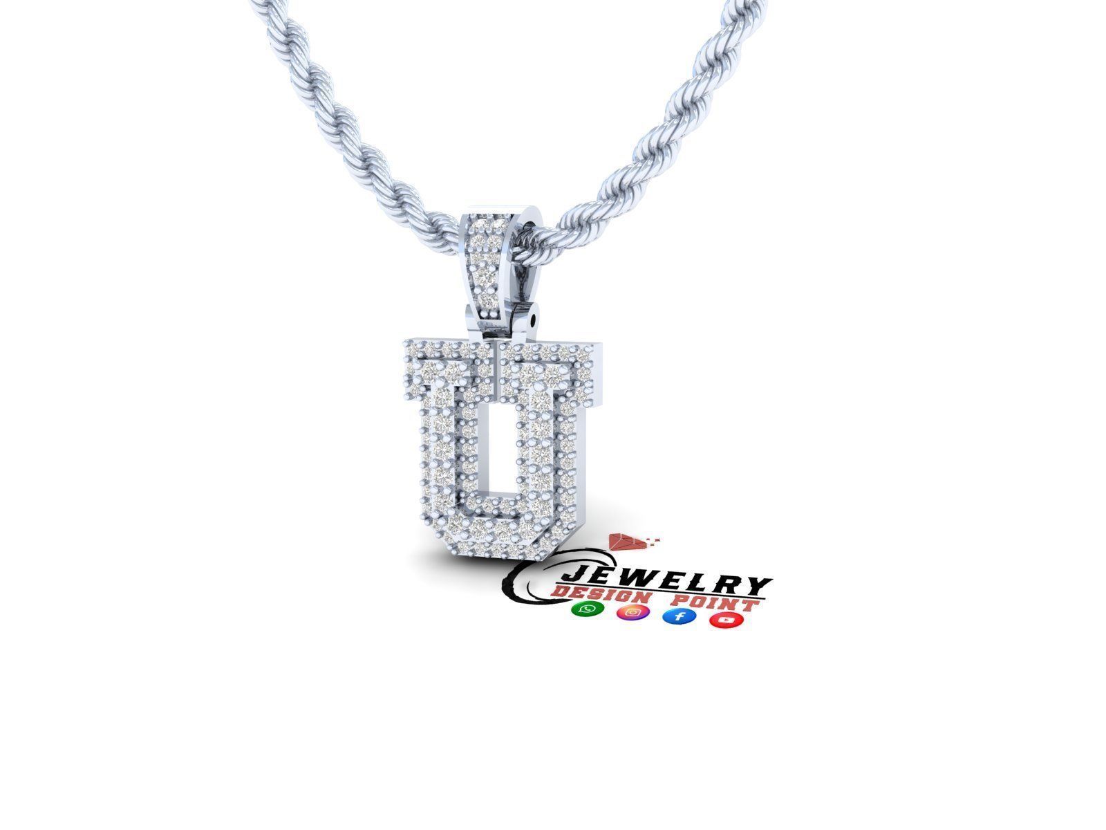 Custom Initial U Letter Diamond Pendant A to Z Alphabet Necklace 3D print model_3