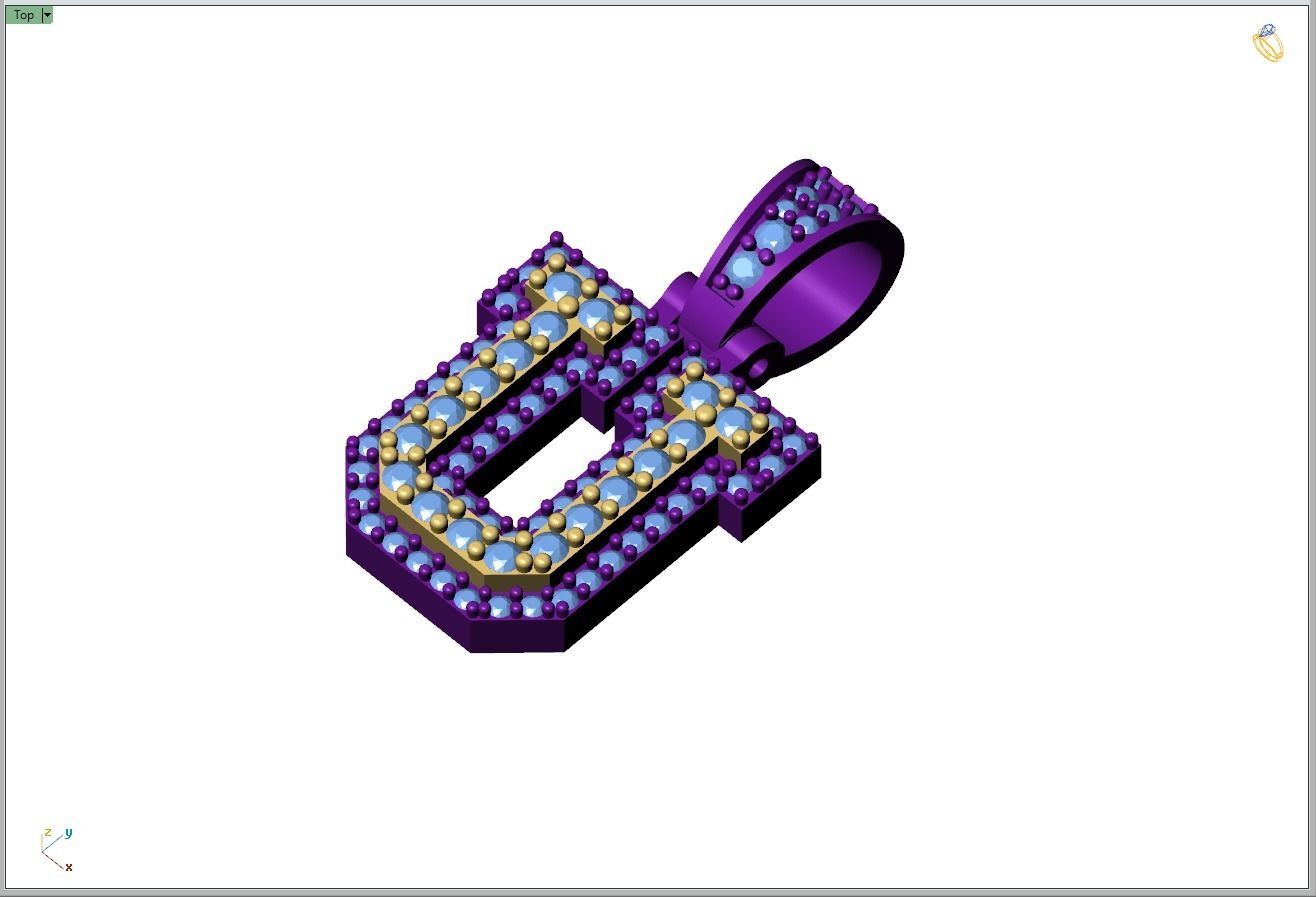 Custom Initial U Letter Diamond Pendant A to Z Alphabet Necklace 3D print model_8