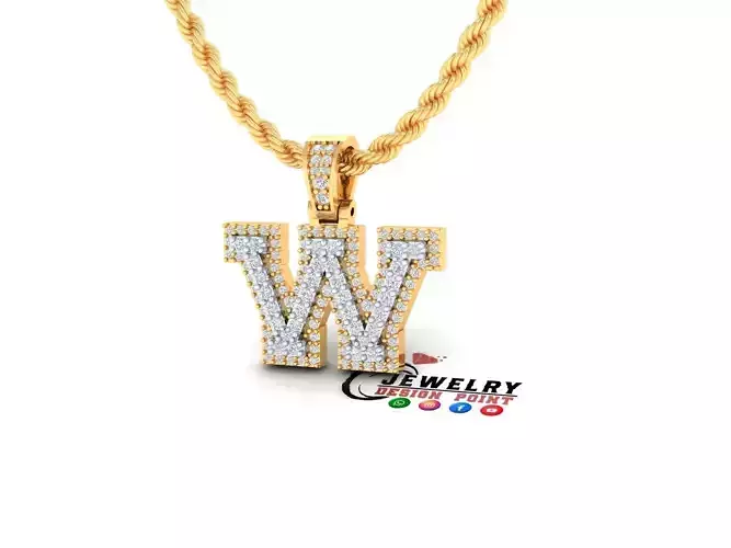 Custom Initial W Letter Diamond Pendant A to Z Alphabet Necklace
