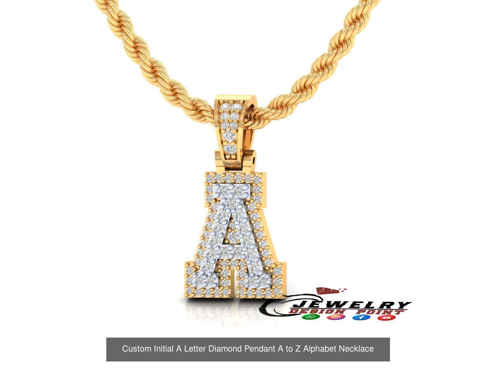 Custom Initial A to Z Letter Diamond Pendant - Alphabet Necklace 3D Model Collection_29