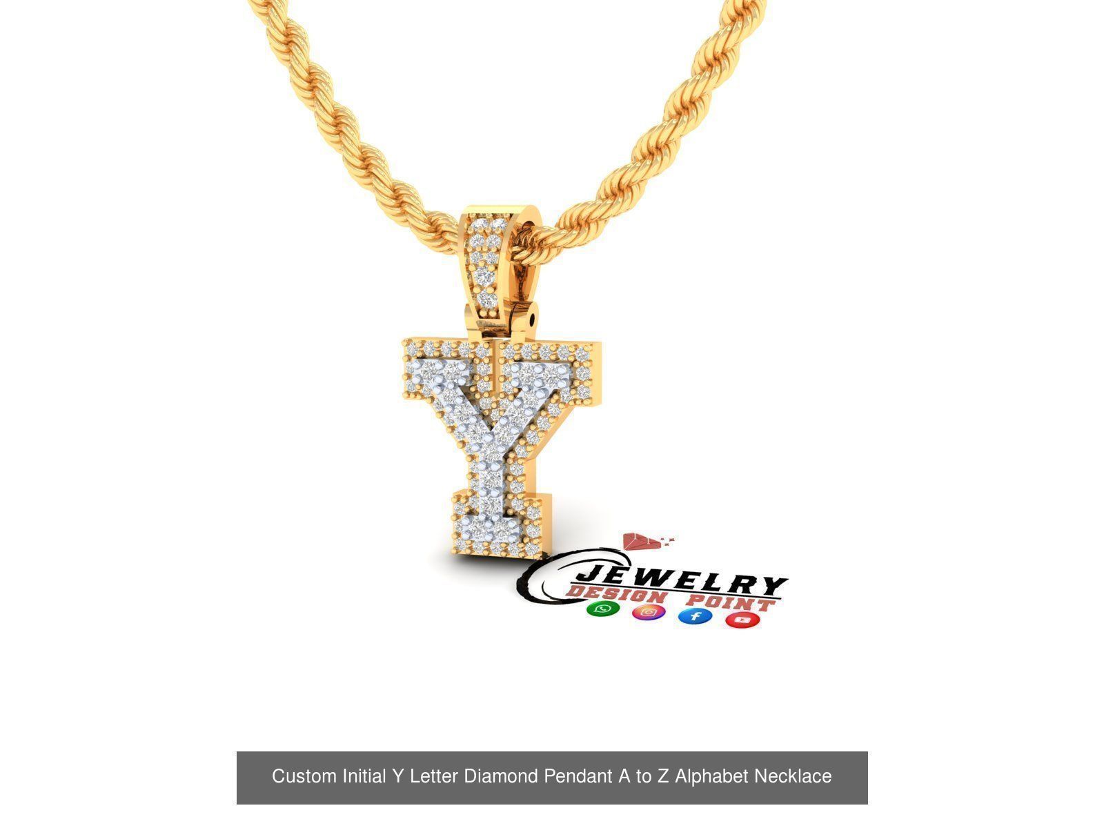 Custom Initial A to Z Letter Diamond Pendant - Alphabet Necklace 3D Model Collection_53