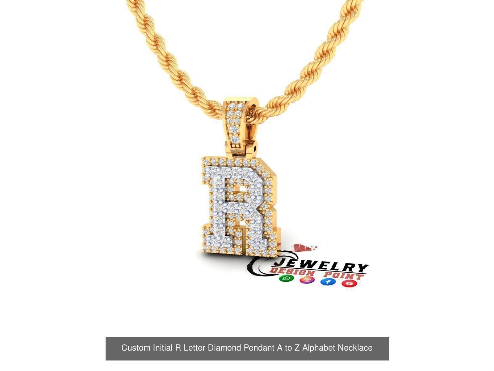 Custom Initial A to Z Letter Diamond Pendant - Alphabet Necklace 3D Model Collection_46