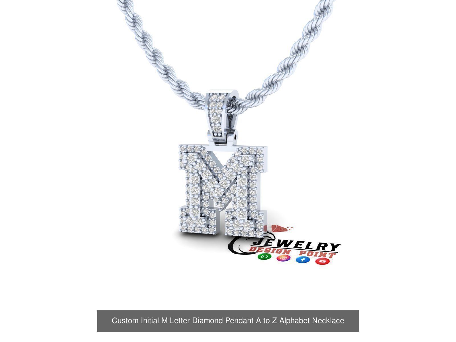 Custom Initial A to Z Letter Diamond Pendant - Alphabet Necklace 3D Model Collection_41