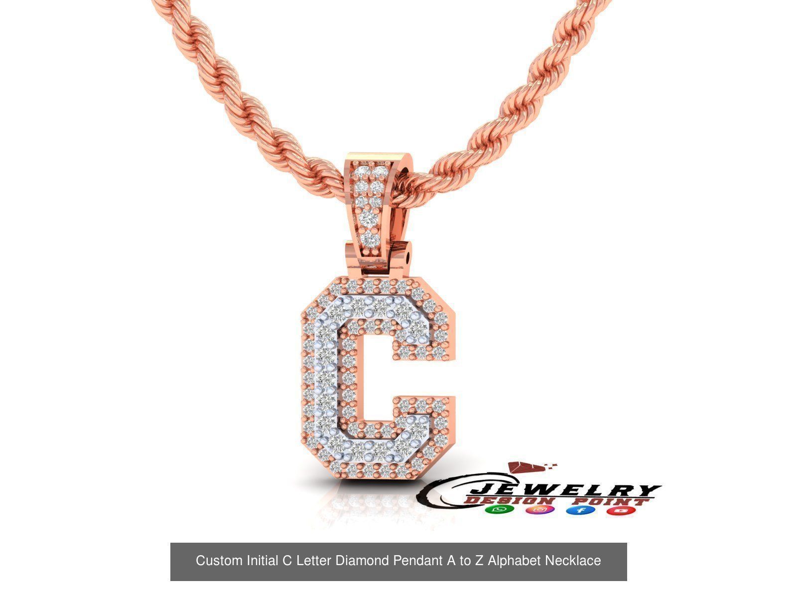 Custom Initial A to Z Letter Diamond Pendant - Alphabet Necklace 3D Model Collection_31