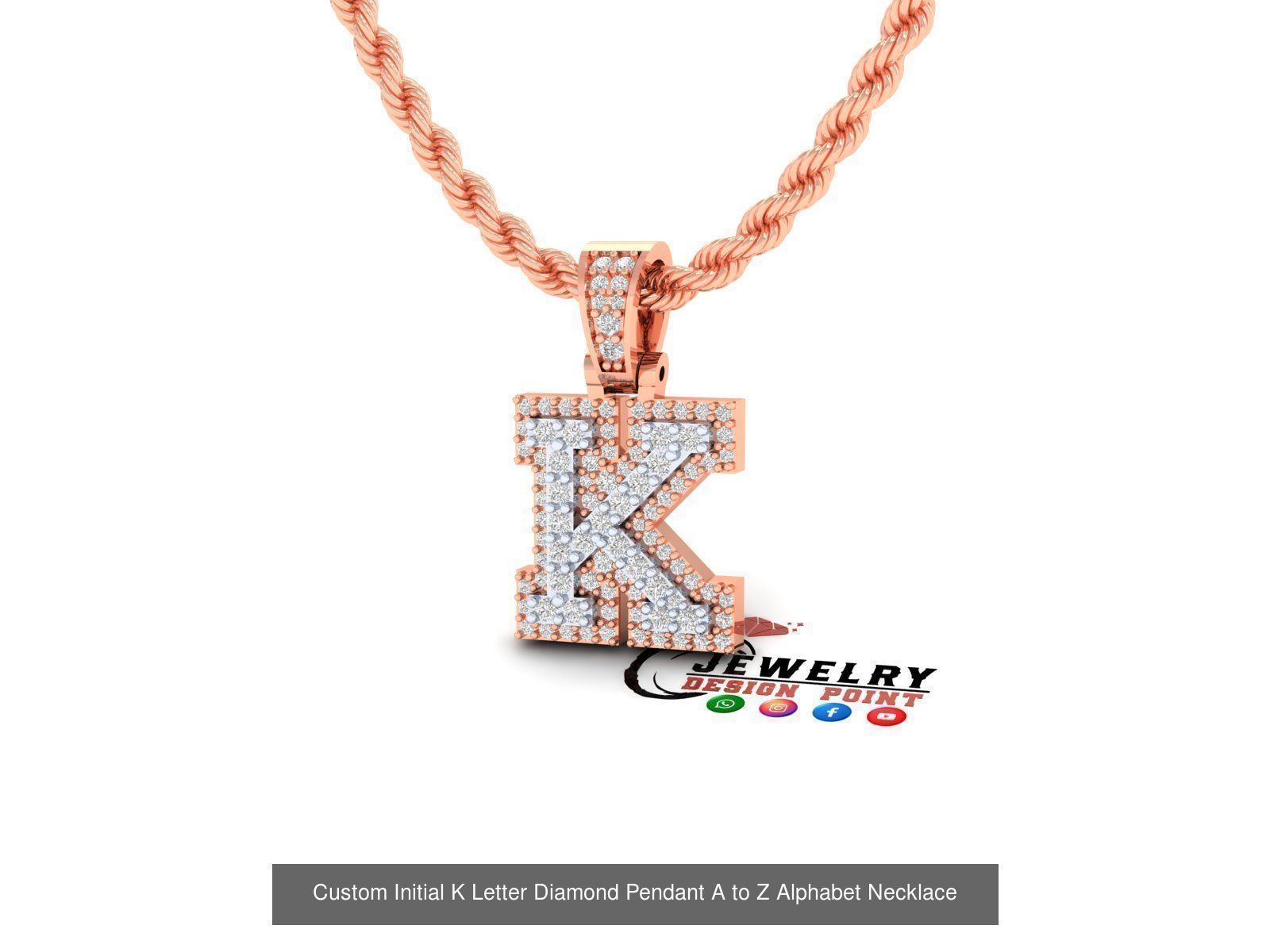 Custom Initial A to Z Letter Diamond Pendant - Alphabet Necklace 3D Model Collection_39