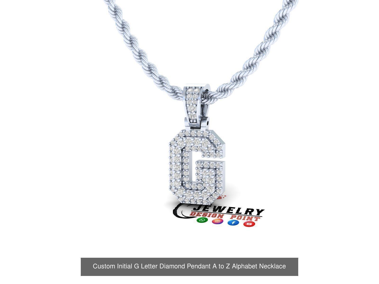 Custom Initial A to Z Letter Diamond Pendant - Alphabet Necklace 3D Model Collection_35