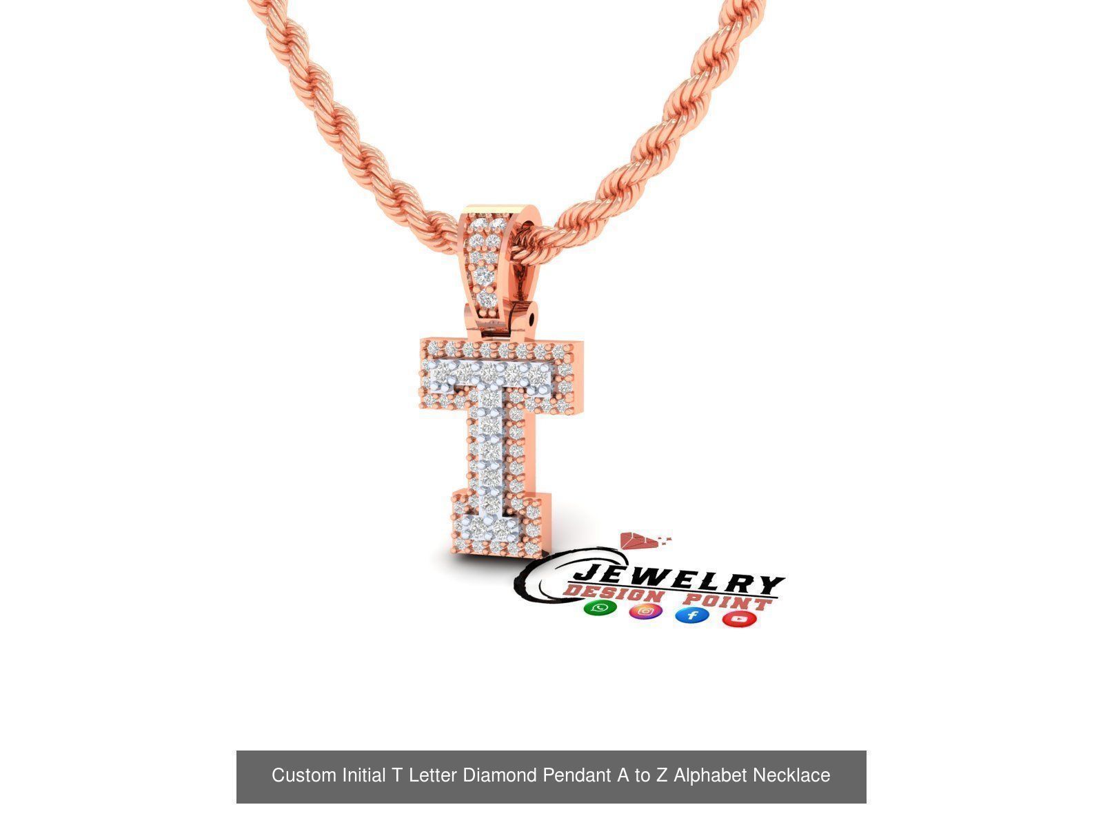 Custom Initial A to Z Letter Diamond Pendant - Alphabet Necklace 3D Model Collection_48