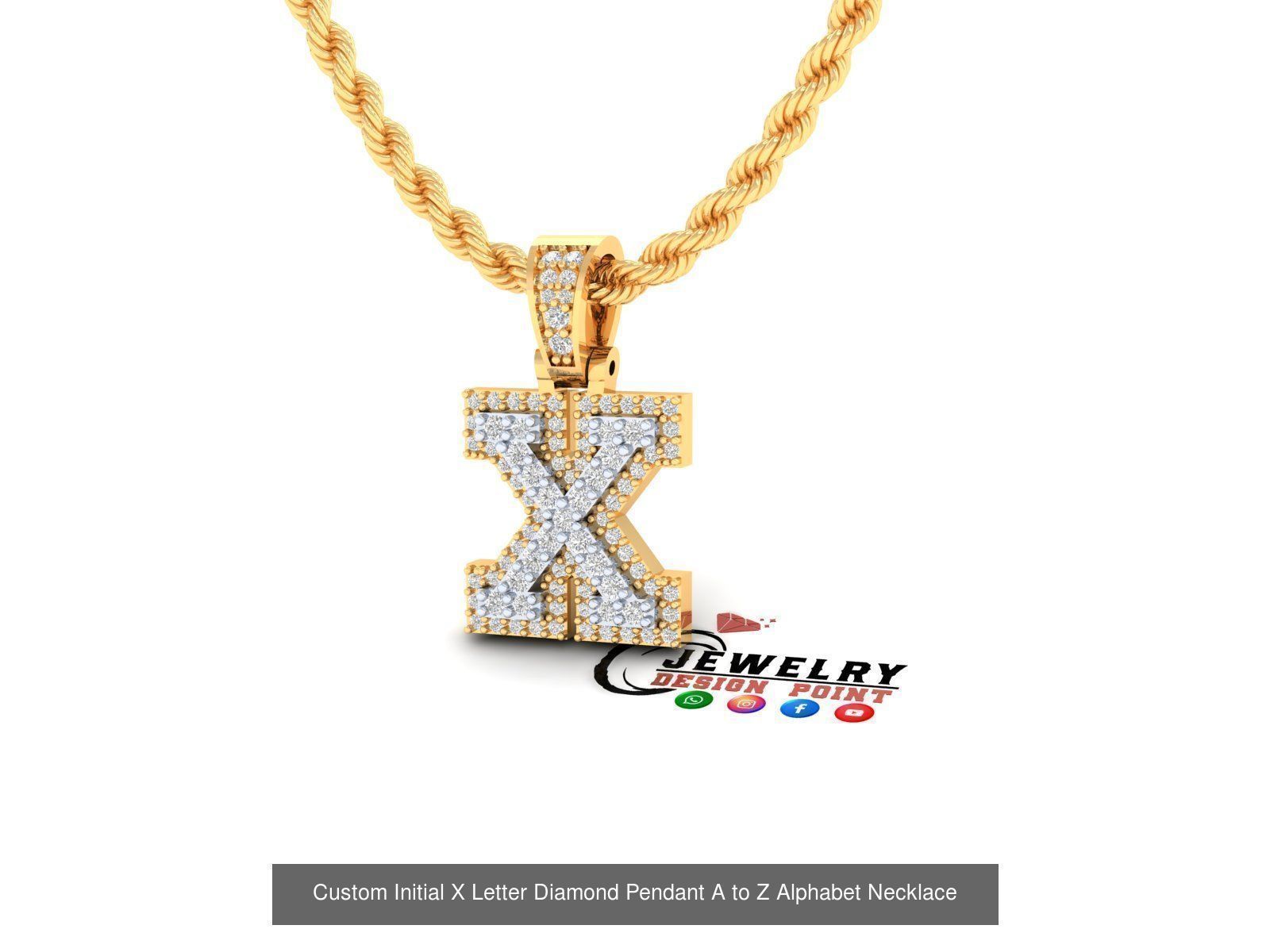 Custom Initial A to Z Letter Diamond Pendant - Alphabet Necklace 3D Model Collection_52