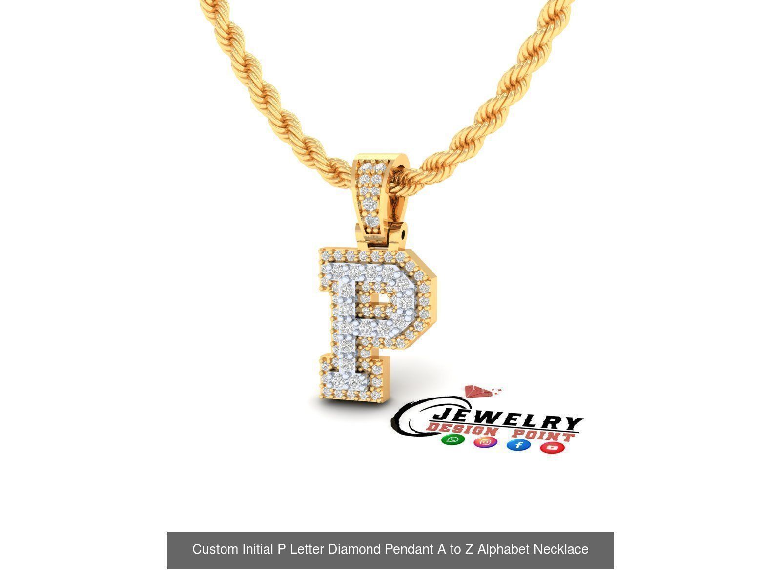 Custom Initial A to Z Letter Diamond Pendant - Alphabet Necklace 3D Model Collection_44