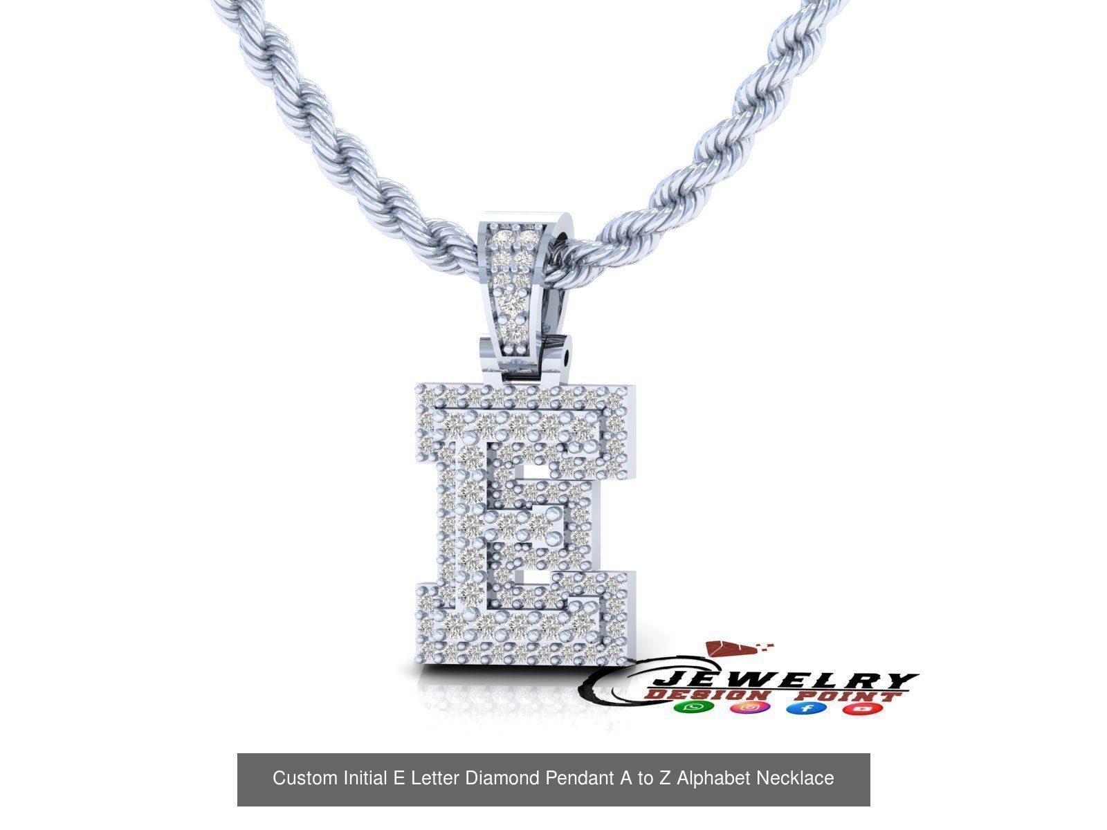Custom Initial A to Z Letter Diamond Pendant - Alphabet Necklace 3D Model Collection_33