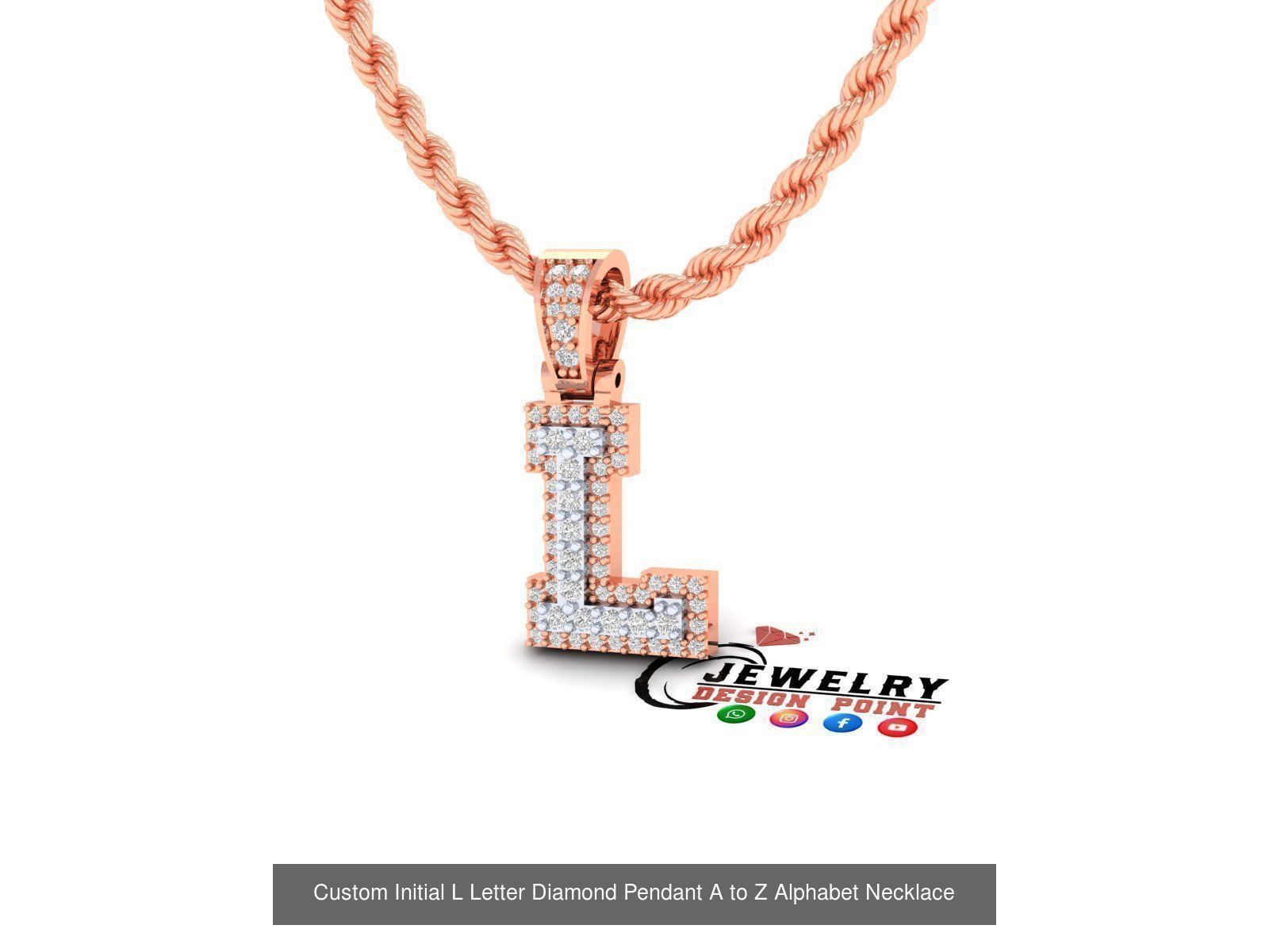 Custom Initial A to Z Letter Diamond Pendant - Alphabet Necklace 3D Model Collection_40