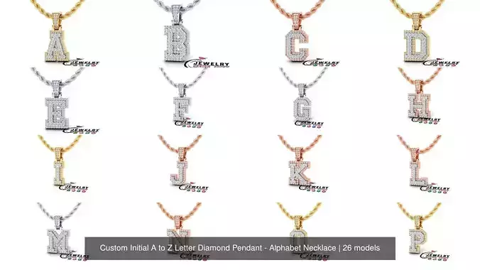 Custom Initial A to Z Letter Diamond Pendant - Alphabet Necklace