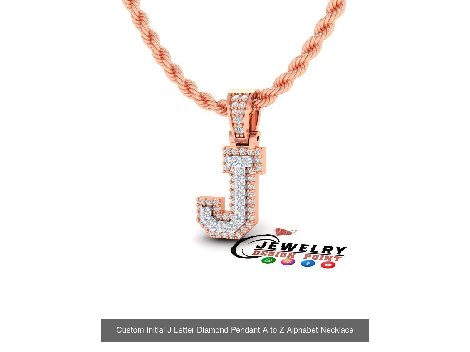 Custom Initial A to Z Letter Diamond Pendant - Alphabet Necklace 3D Model Collection_38