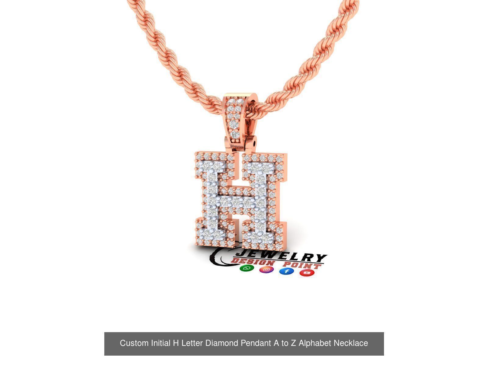 Custom Initial A to Z Letter Diamond Pendant - Alphabet Necklace 3D Model Collection_36