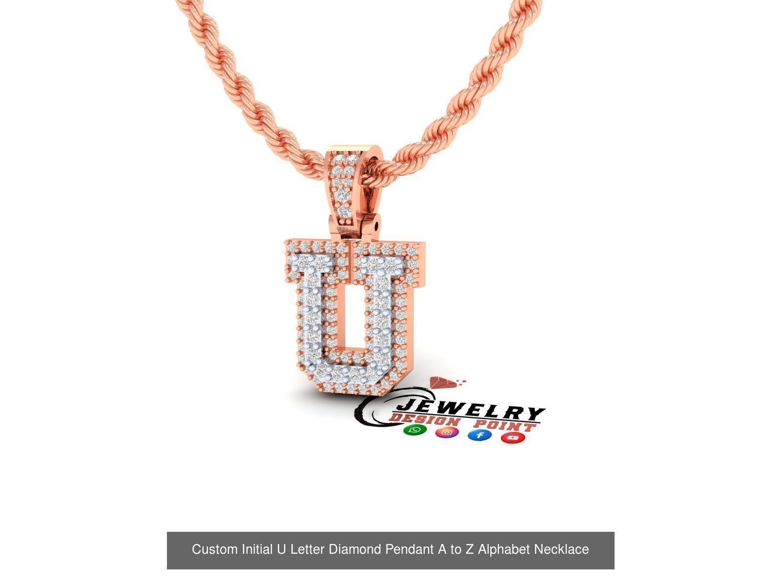Custom Initial A to Z Letter Diamond Pendant - Alphabet Necklace 3D Model Collection_49
