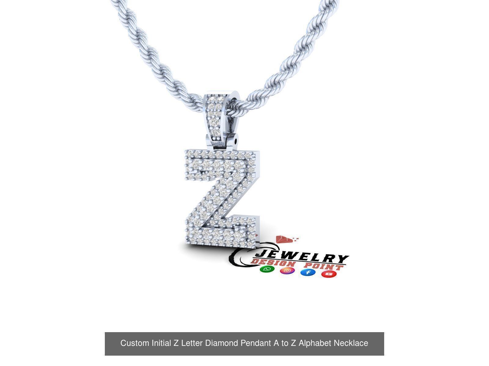 Custom Initial A to Z Letter Diamond Pendant - Alphabet Necklace 3D Model Collection_54