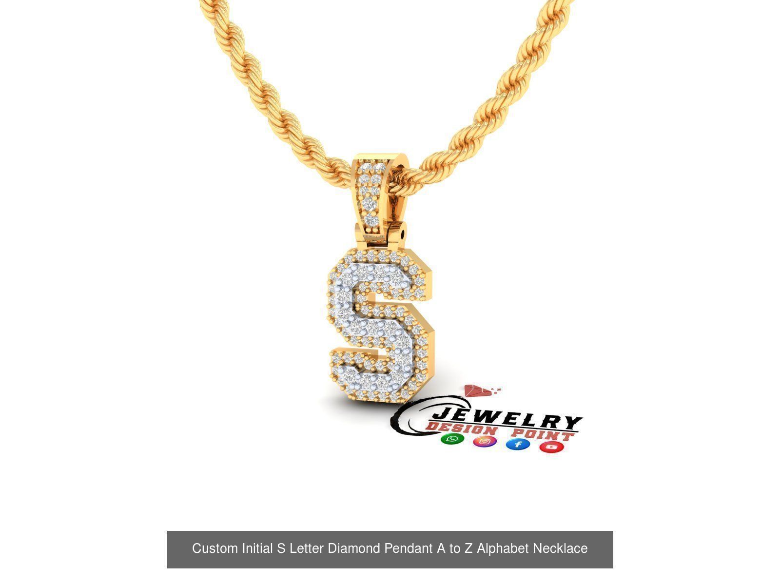 Custom Initial A to Z Letter Diamond Pendant - Alphabet Necklace 3D Model Collection_47