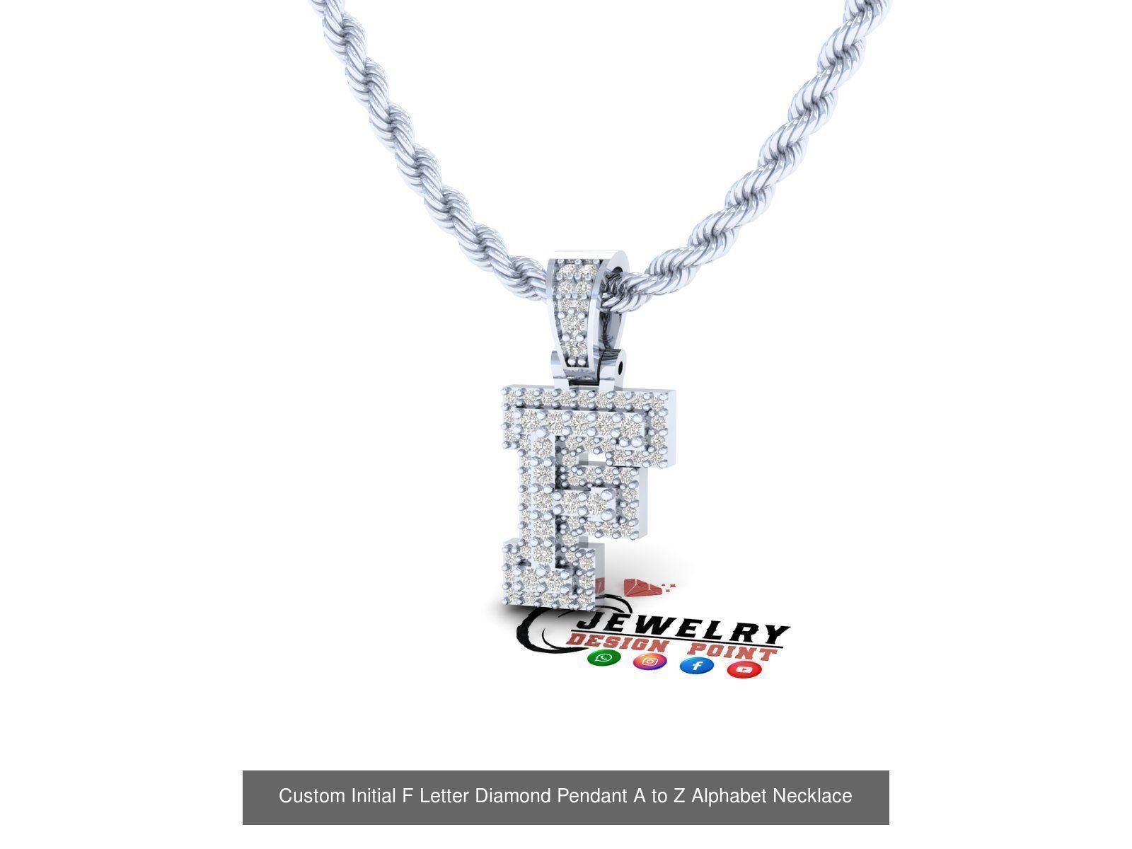 Custom Initial A to Z Letter Diamond Pendant - Alphabet Necklace 3D Model Collection_34
