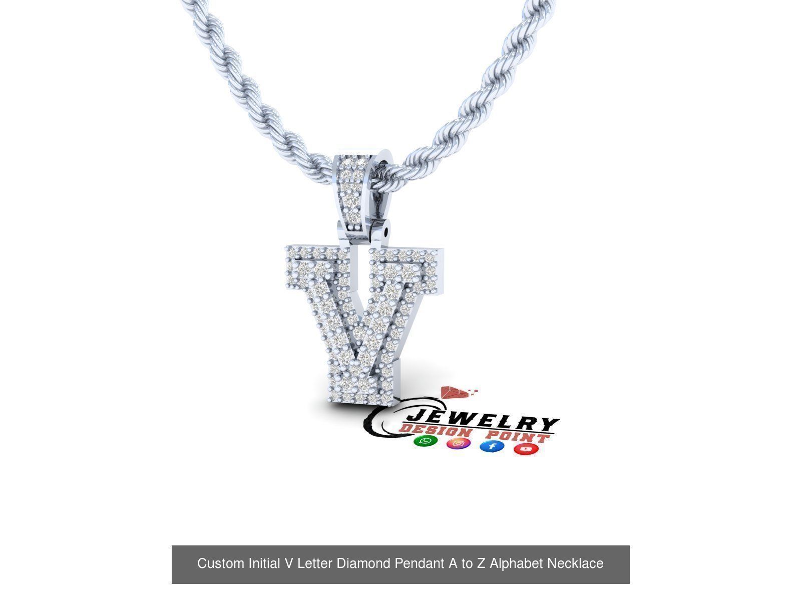 Custom Initial A to Z Letter Diamond Pendant - Alphabet Necklace 3D Model Collection_50