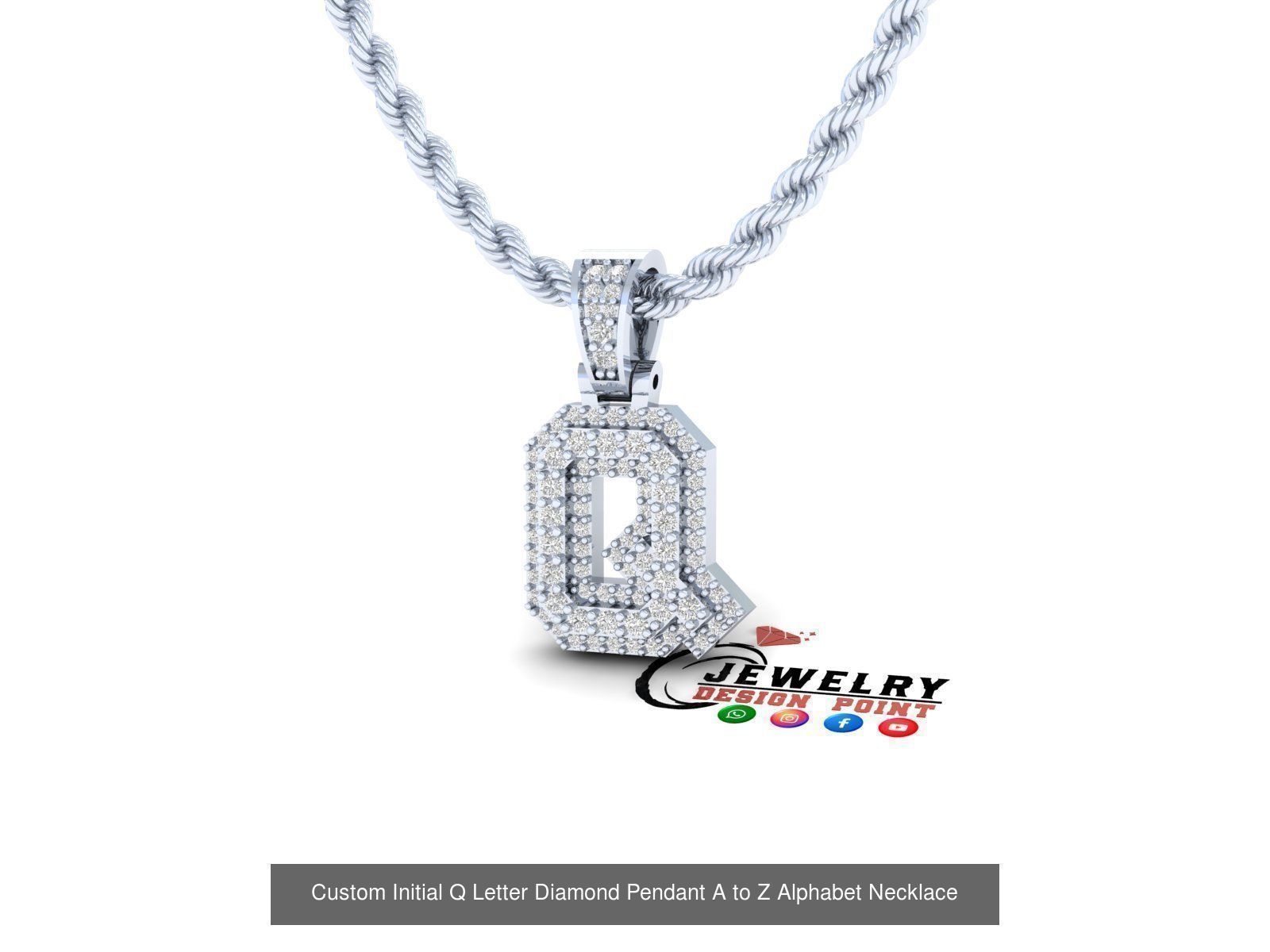 Custom Initial A to Z Letter Diamond Pendant - Alphabet Necklace 3D Model Collection_45