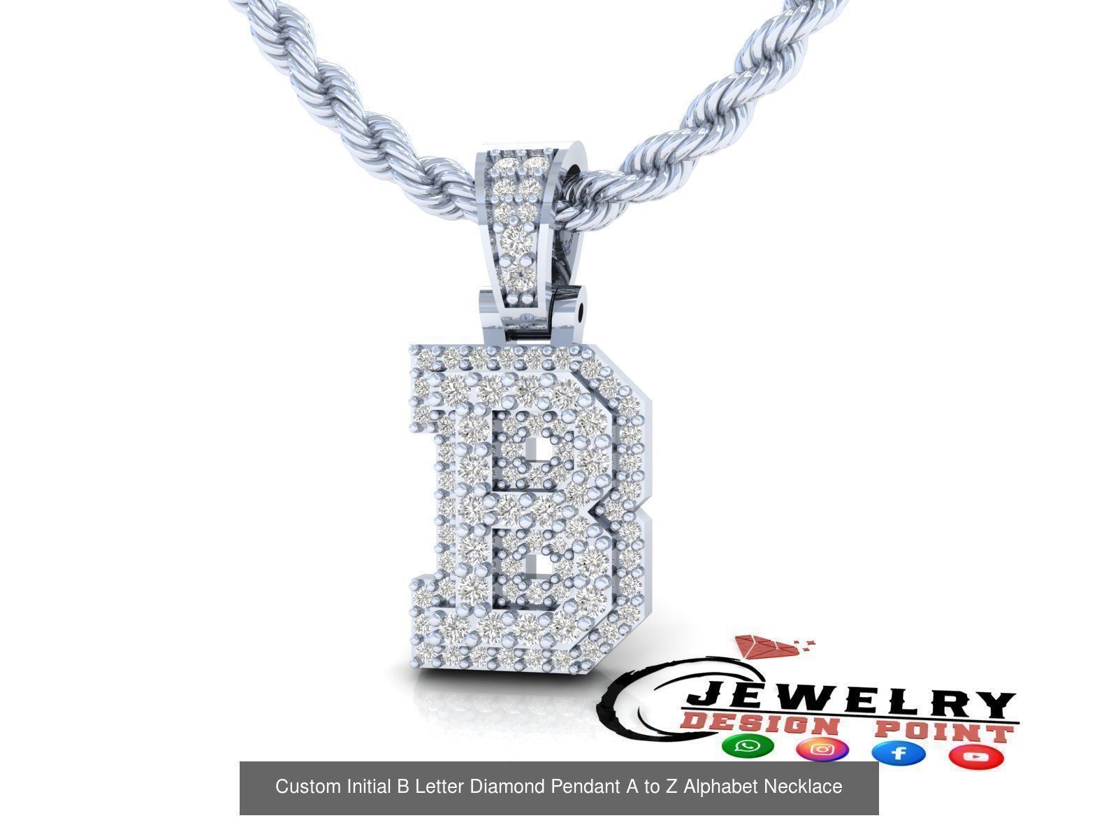Custom Initial A to Z Letter Diamond Pendant - Alphabet Necklace 3D Model Collection_30