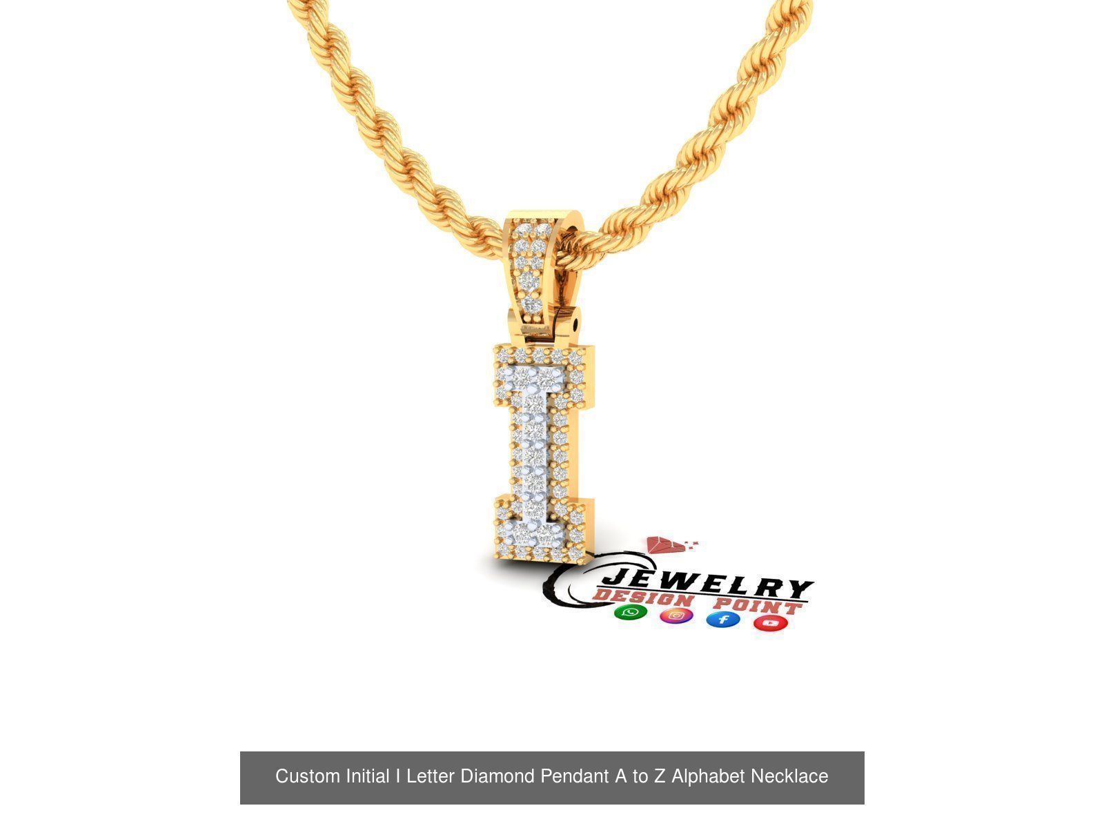 Custom Initial A to Z Letter Diamond Pendant - Alphabet Necklace 3D Model Collection_37