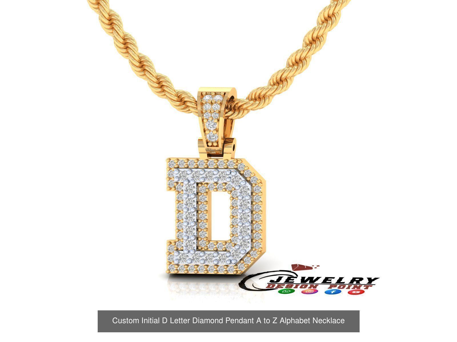 Custom Initial A to Z Letter Diamond Pendant - Alphabet Necklace 3D Model Collection_32