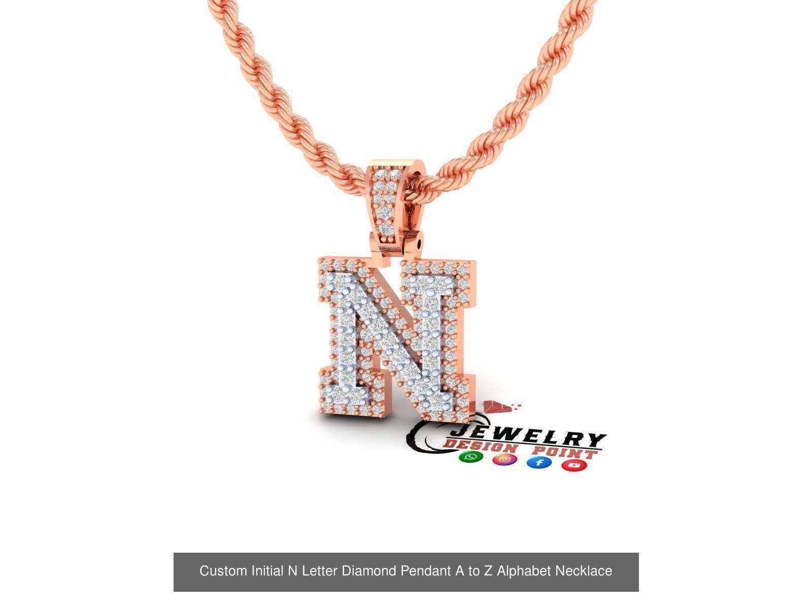 Custom Initial A to Z Letter Diamond Pendant - Alphabet Necklace 3D Model Collection_42