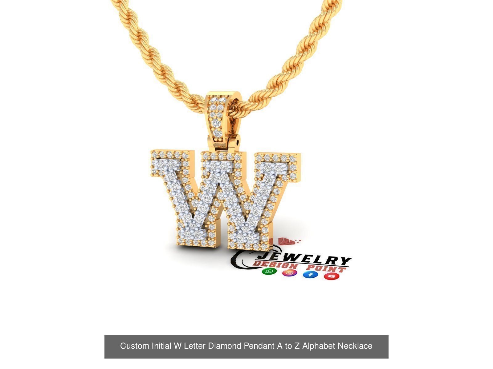 Custom Initial A to Z Letter Diamond Pendant - Alphabet Necklace 3D Model Collection_51